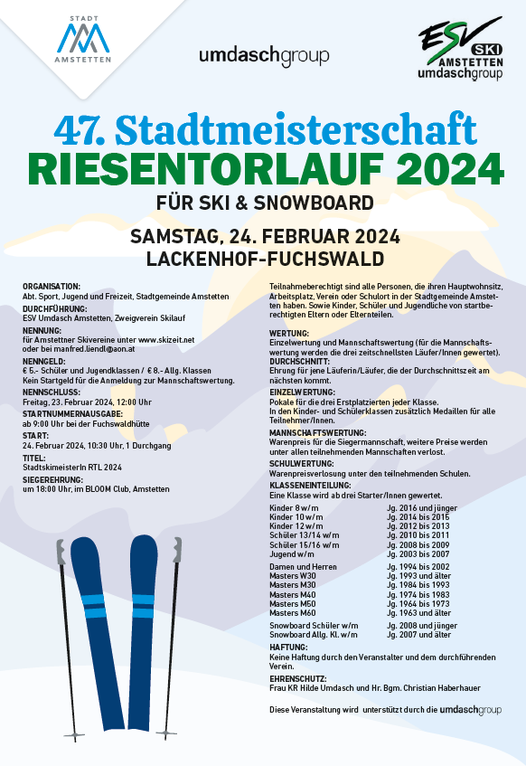 Plakat der 47. Stadtmeisterschaften Riesentorlauf 2024