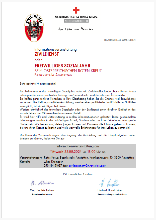 Einladungsbrief des österreichischen Roten Kreuzes